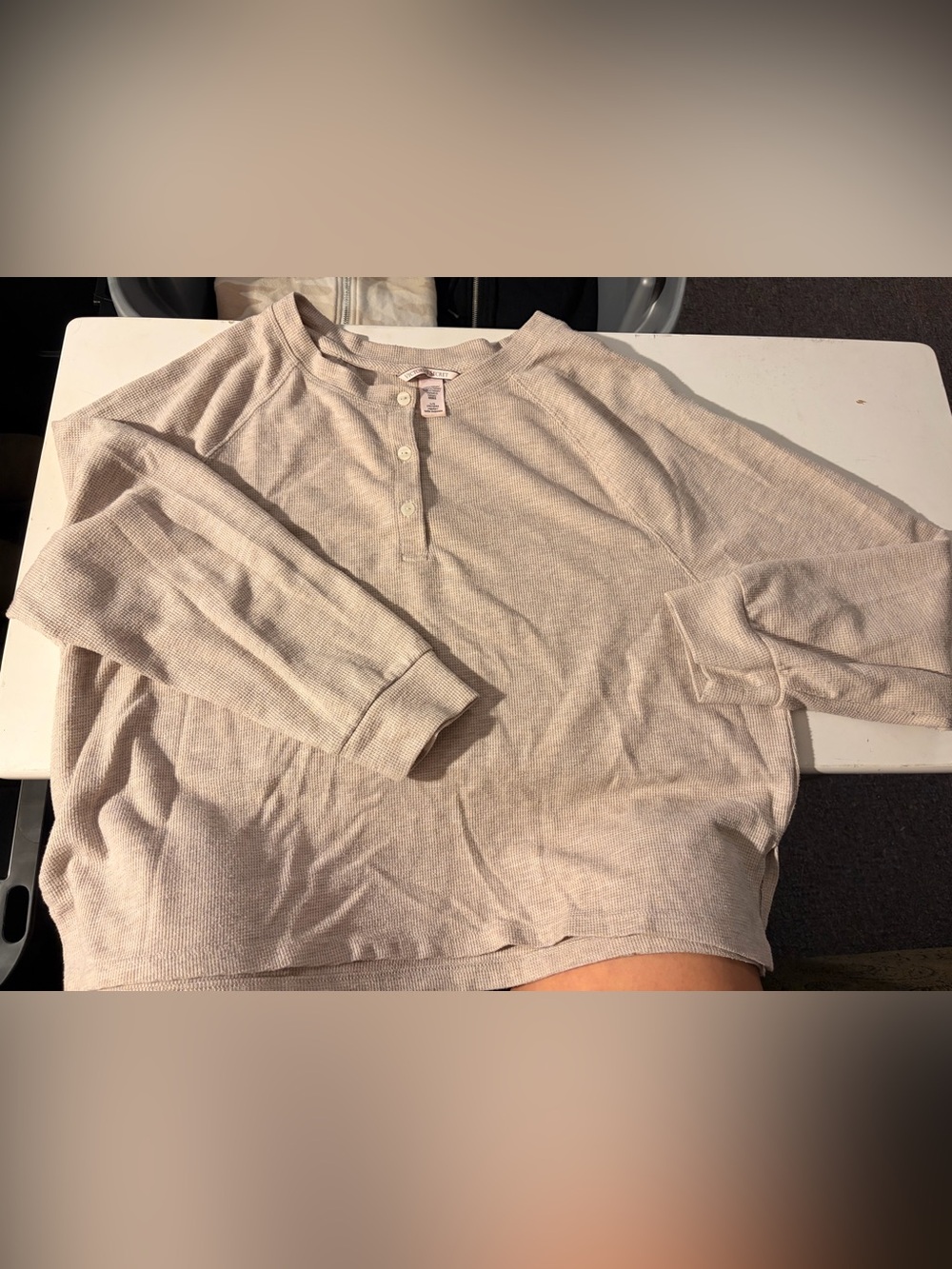 Victoria's Secret Beige Waffle-Knit Thermal Henley